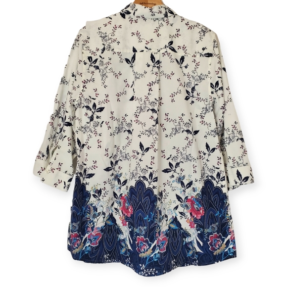 Chico's Women's No-Iron Petite Cotton-Blend Jacobean Print Stain Shield Pocket T - Picture 4 of 9